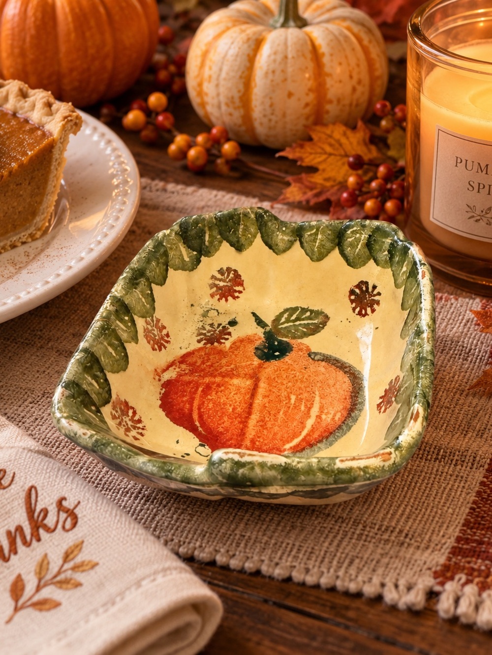 Hand Painted Made in Italy Ceramic Pumpkin Dish Fall Harvest 4.5”